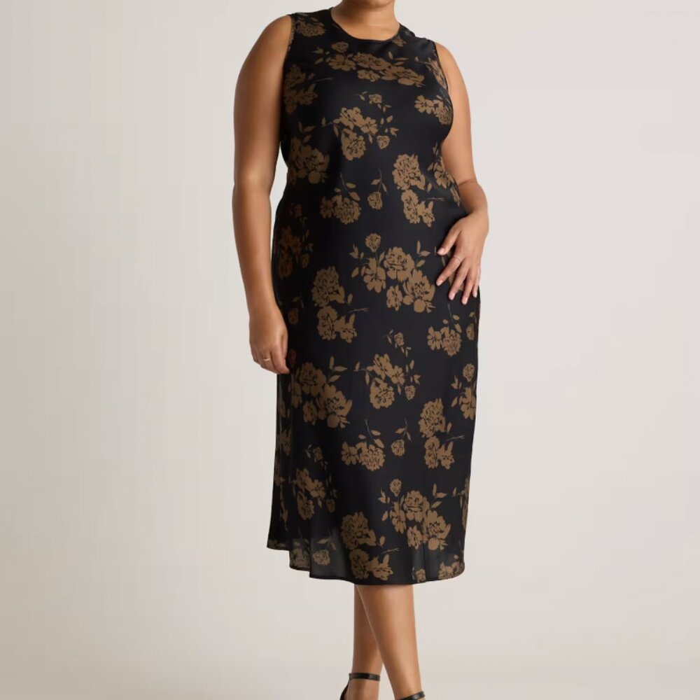 Quince Black and Gold Floral Midi Dress
